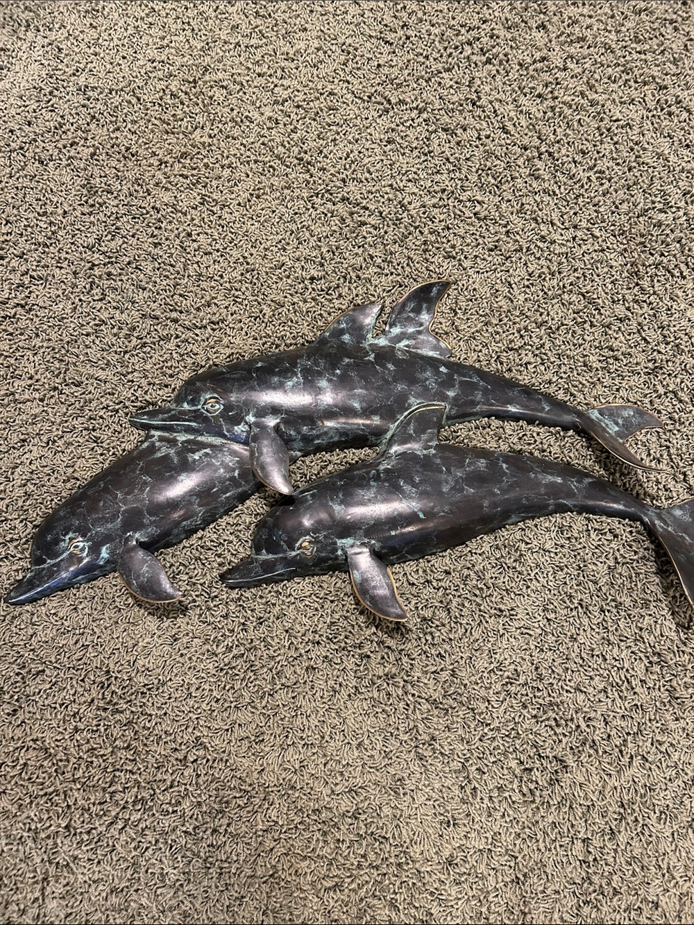 Brass Dolphins Wall Sculpture in Aged Verdigris Finish - Picture 2 of 8
